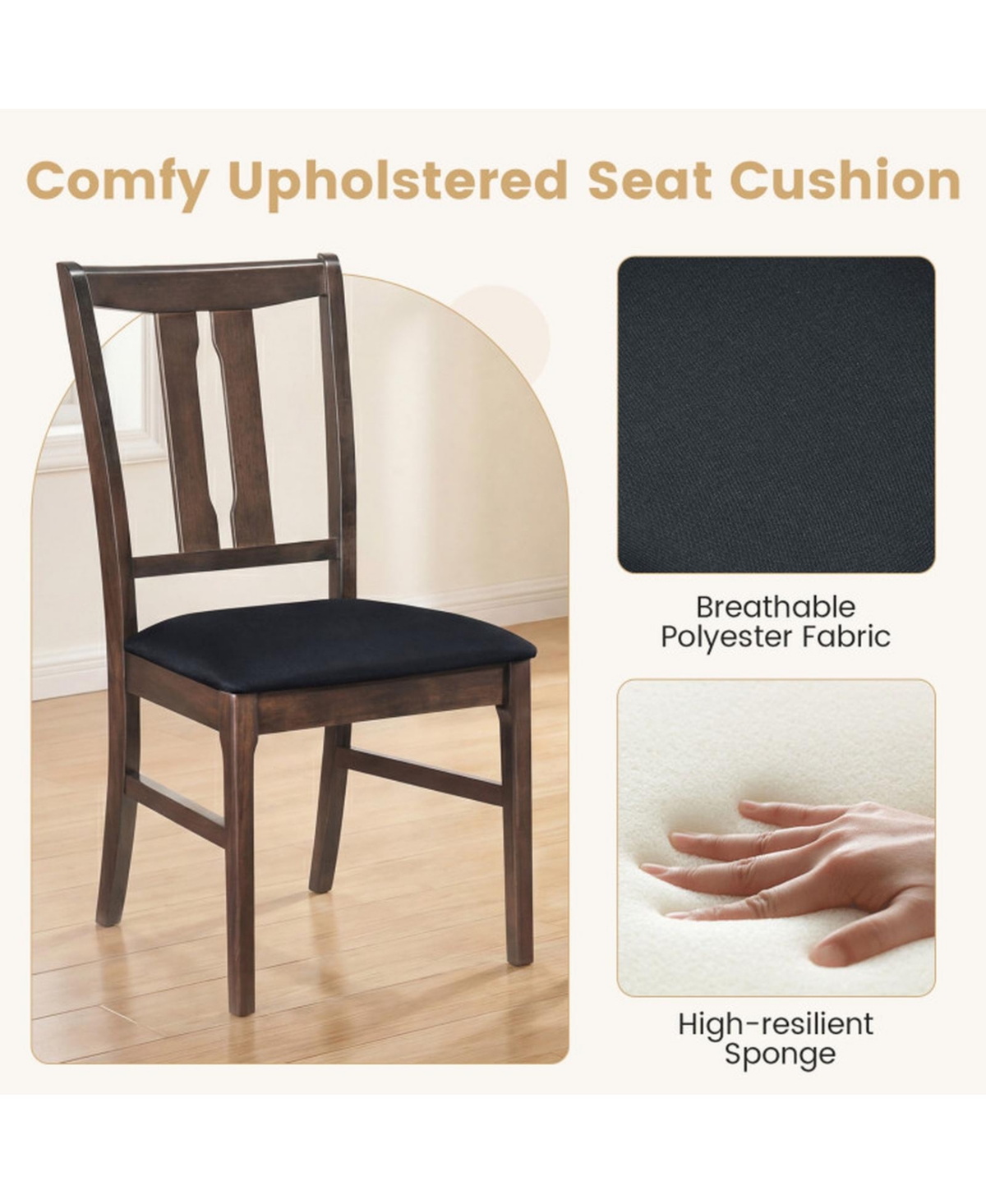 Sugift Set of 2 Wooden Dining Chairs with 20 Inch High Curved Back Upholstered Seats Farmhouse Style