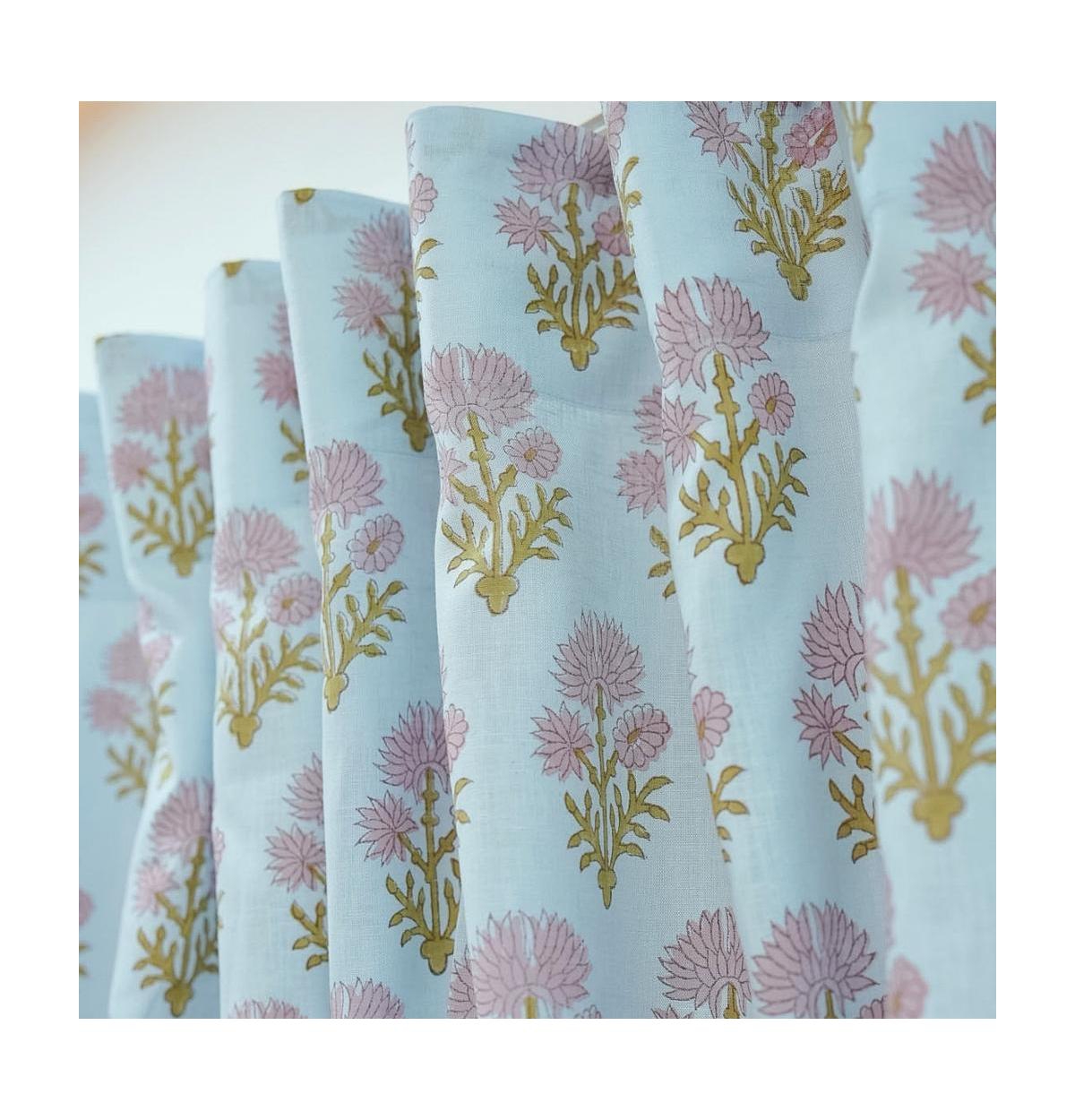 Fabdivine Juhi Boho Handmade Floral Block Print Linen Curtains