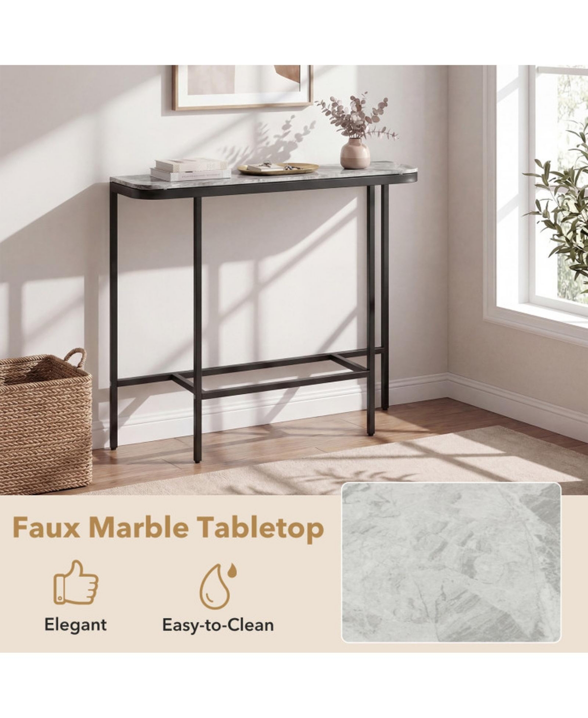 Sugift 44 Inches Faux Marble Entryway Console Table on Heavy-Duty Metal Frame