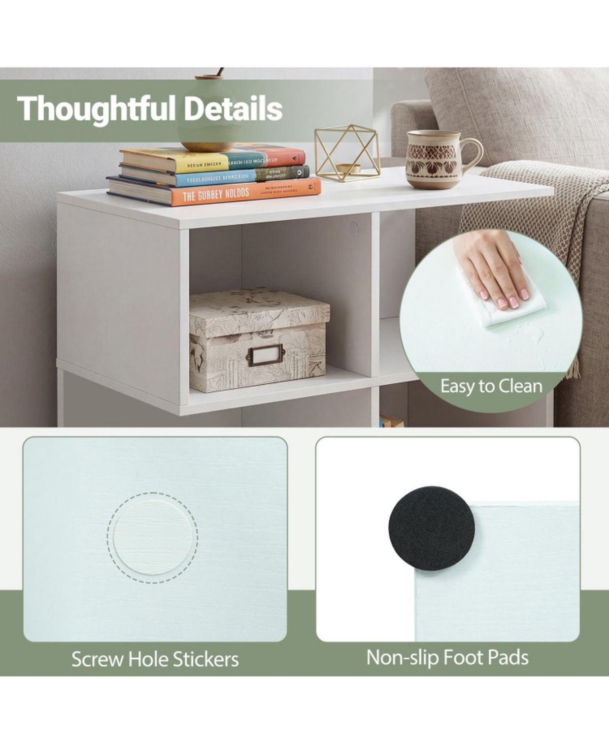 Sugift 3-Tier S-Shaped End Table with 4 Open Storage Cubes for Living Room