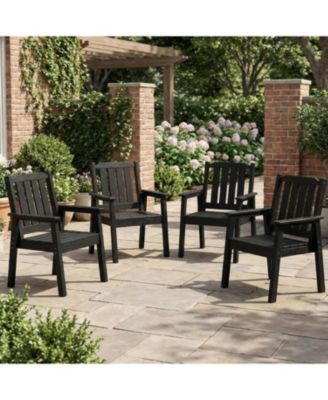 Set of 4 HDPE Patio Dining Chairs, Wide Seat with Armrests and Back, Waterproof and Sturdy for Deck Backyard Poolside