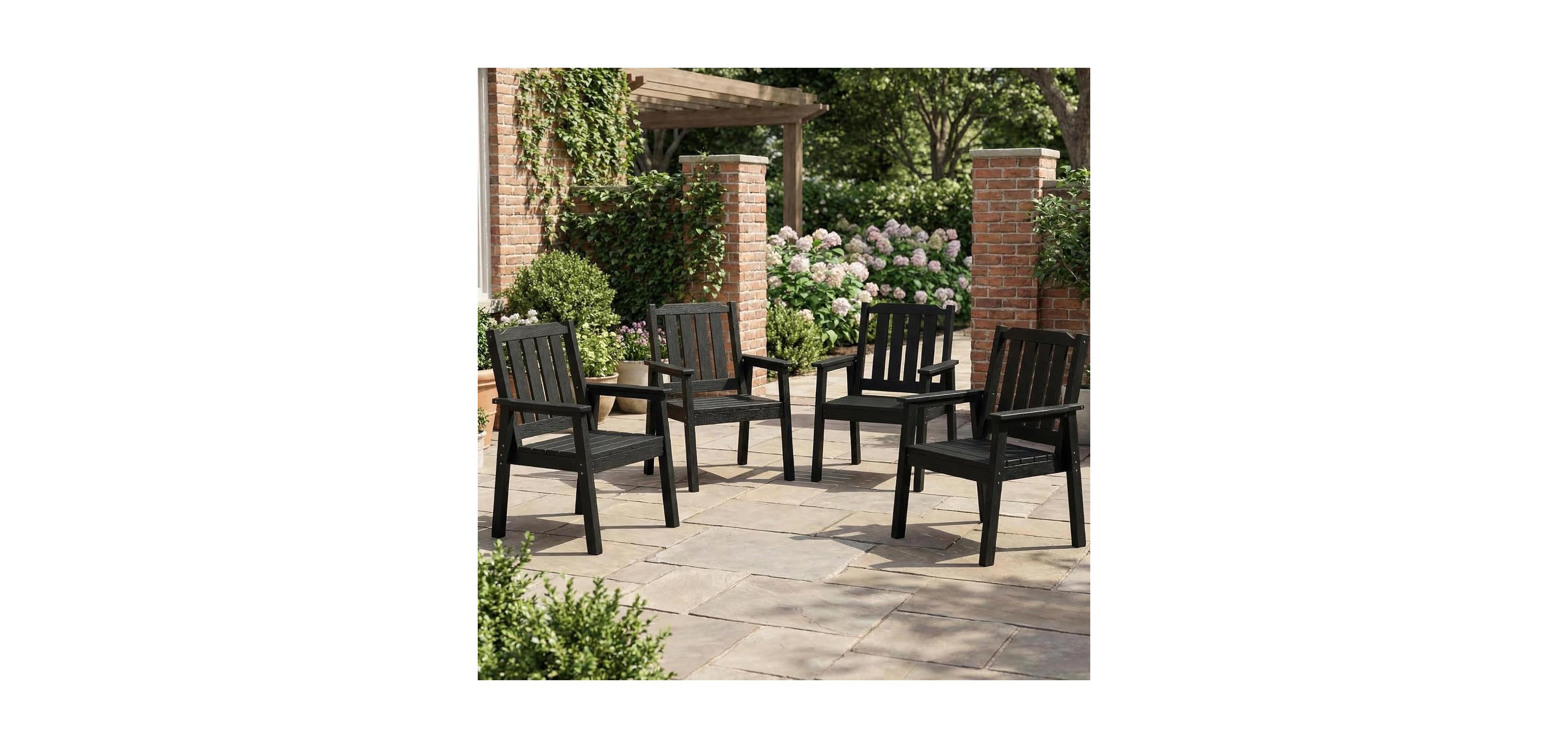 gaomon Set of 4 Hdpe Patio Dining Chairs, Wide Seat with Armrests and Back, Waterproof and Sturdy for Deck Backyard Poolside