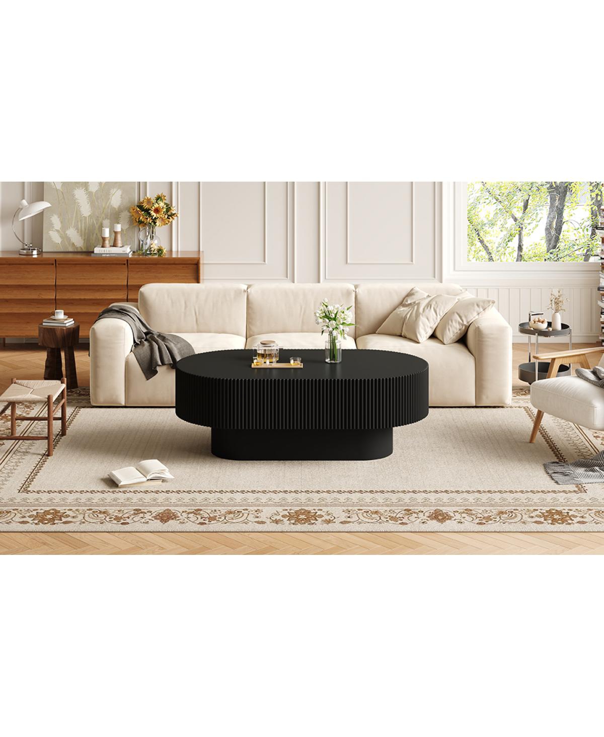 Streamdale Furniture Modern Fluted Oval Farmhouse Coffee Table