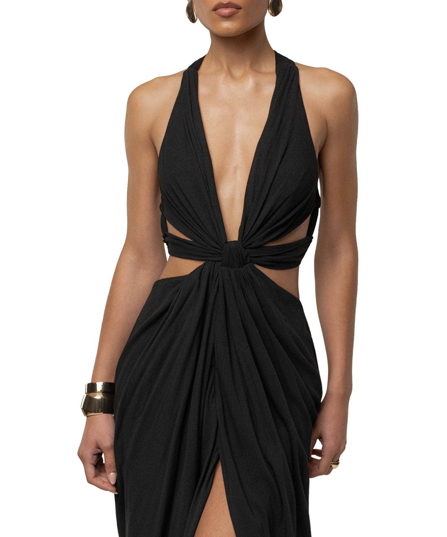 Women's Warm Sunsets Plunging V-Neck Cutout Maxi Dress