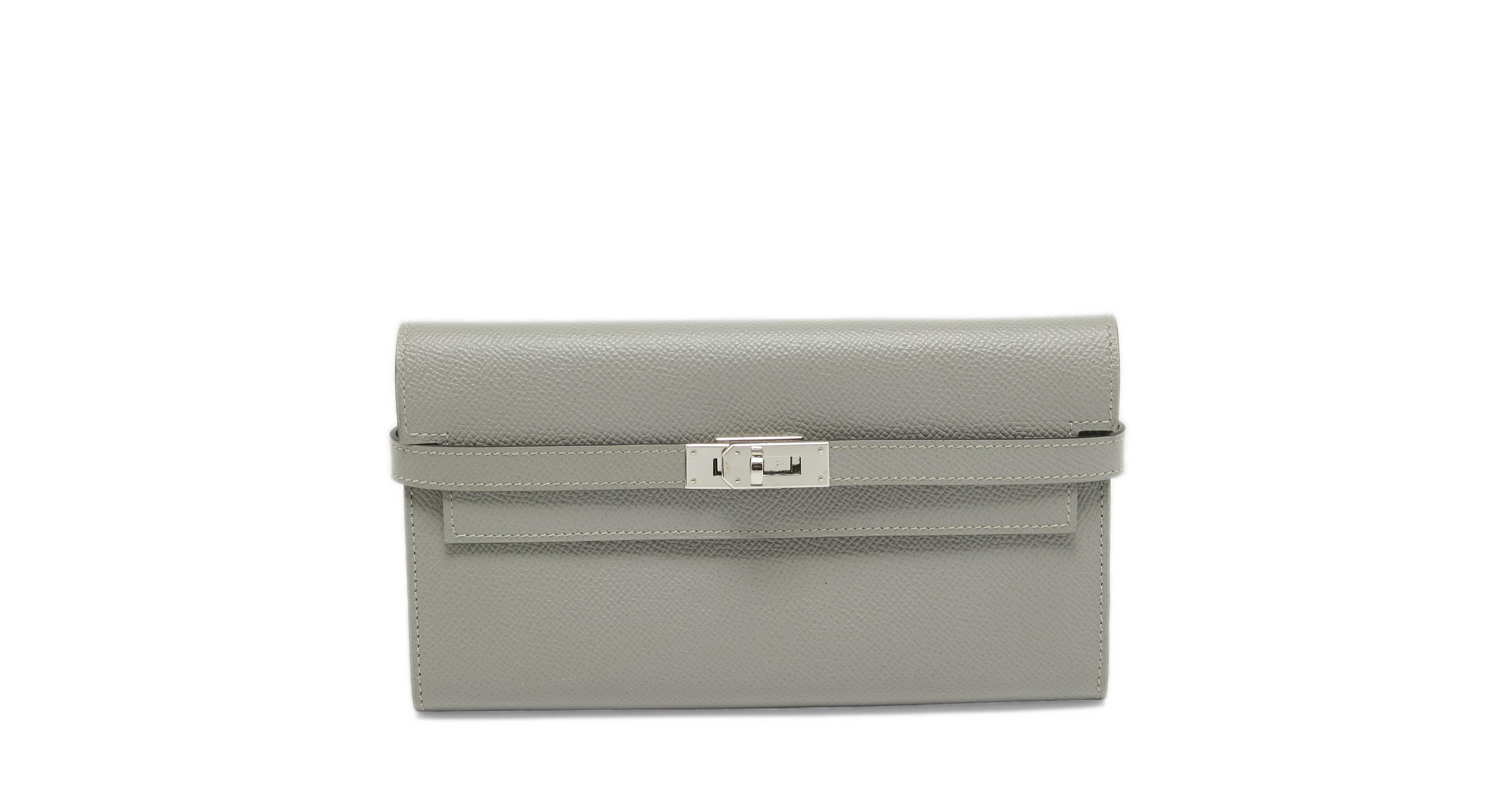 Pre-Owned Hermes Gris Mouette Epsom Leather Kelly Classic Wallet
