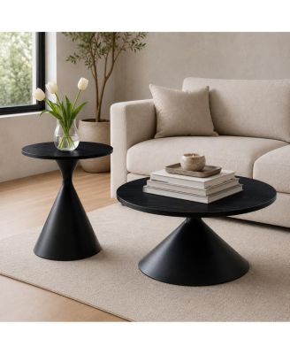 2-Piece Round Coffee Table Set with Patterned Top and Steel Base