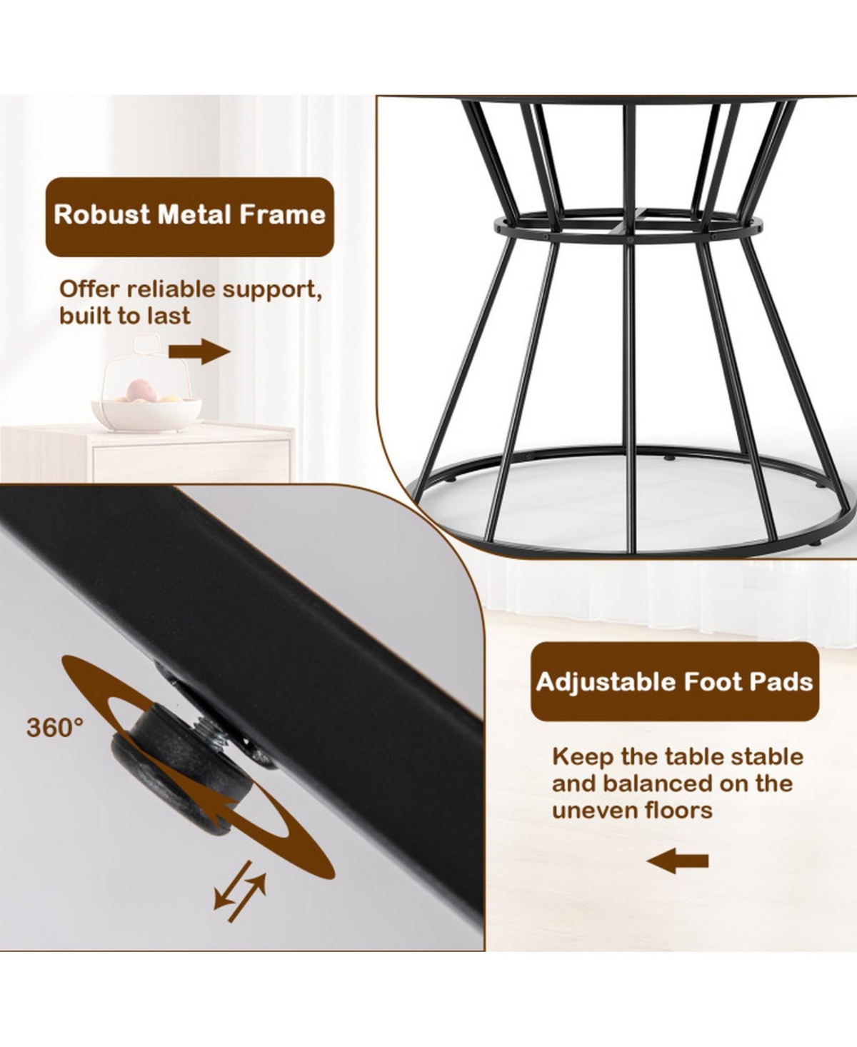 Sugift 47 Inch Round Dining Table for 4 to 6 with Hourglass Metal Base