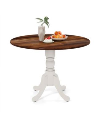 Wooden Dining Table with Round Tabletop and Curved Trestle Legs Solid Rubber Wood Kitchen Table