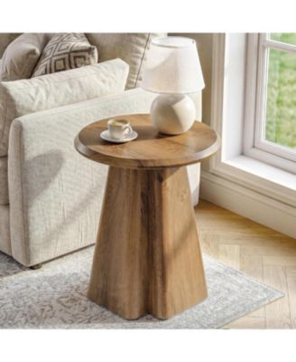 23.6" End Table with Fluted Pedestal Base, Round Accent Table for Living Room, Small Spaces, Bedroom