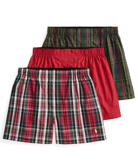 Трусы-боксеры Classic-Fit для мужчин, тканый, 3 шт. — Polo Ralph Lauren, цвет: Клетчатый / Красный