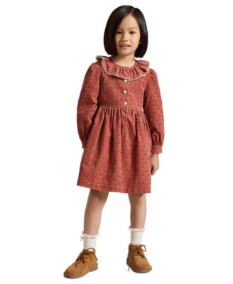 Girls' 2T-6X Floral Cotton Corduroy Shirt Dress
