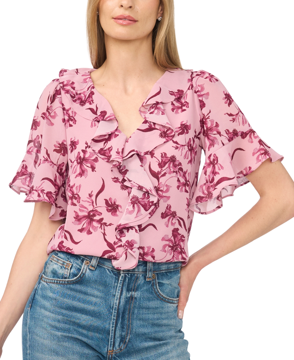 Cece Print Ruffle Top In Animal Print