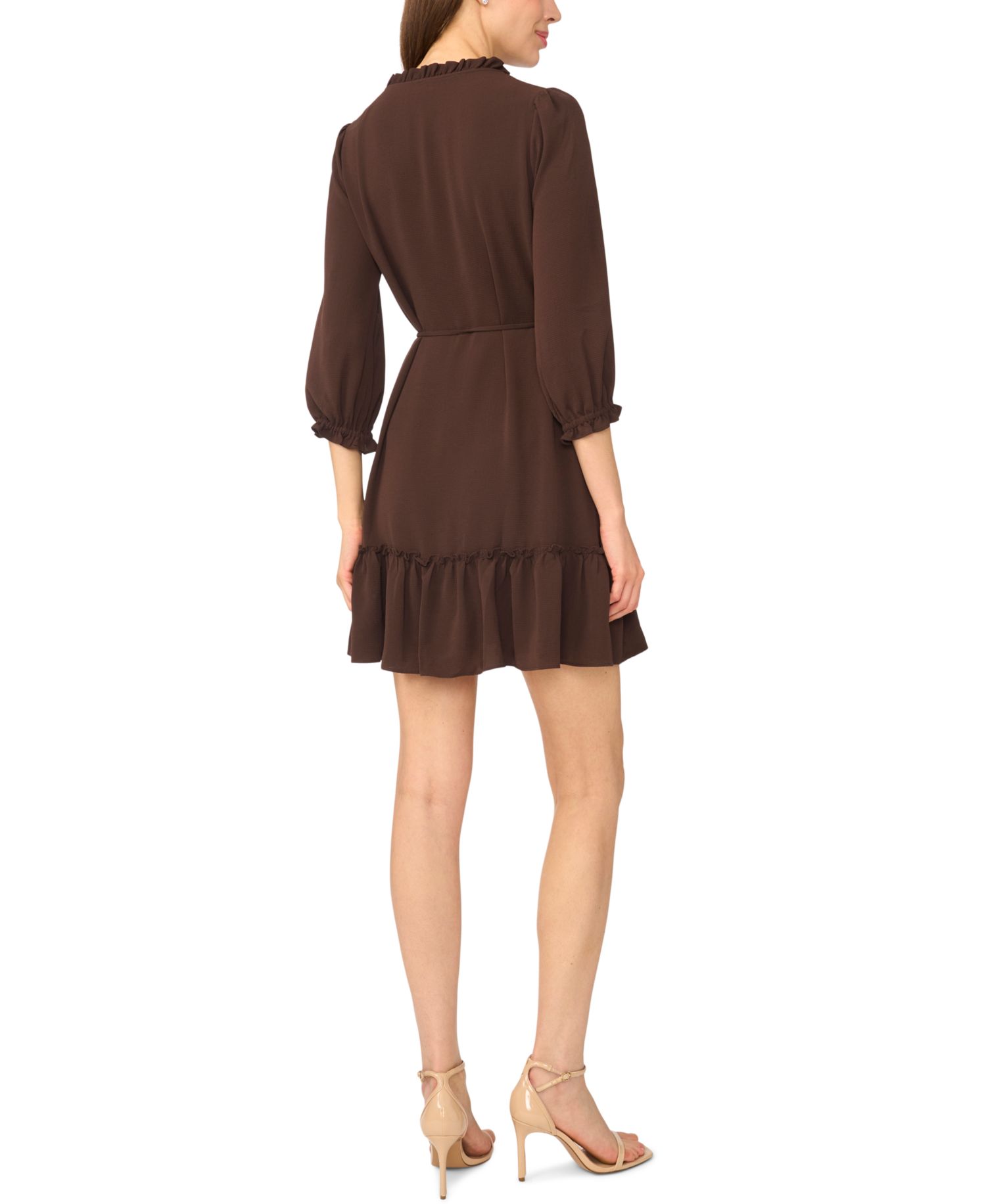 Women's Ruffle V-Neck 3/4-Sleeve Mini Dress