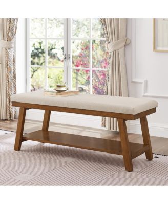 Streamdale  FurnitureLinen Upholstered Storage Bench with Shel