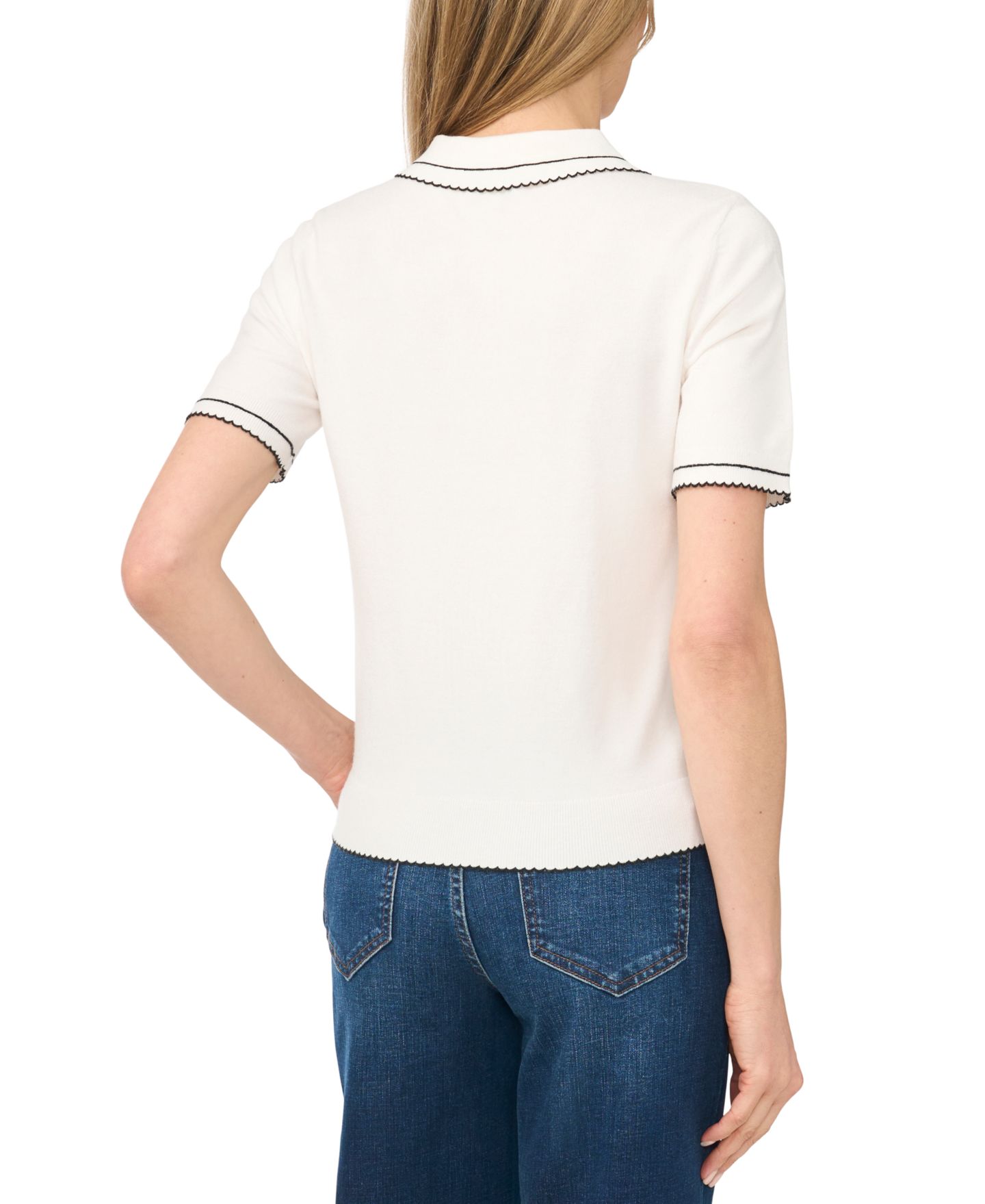 Женский свитер CeCe Short-Sleeve Polo, цвет: Состаренный белый — фото 4