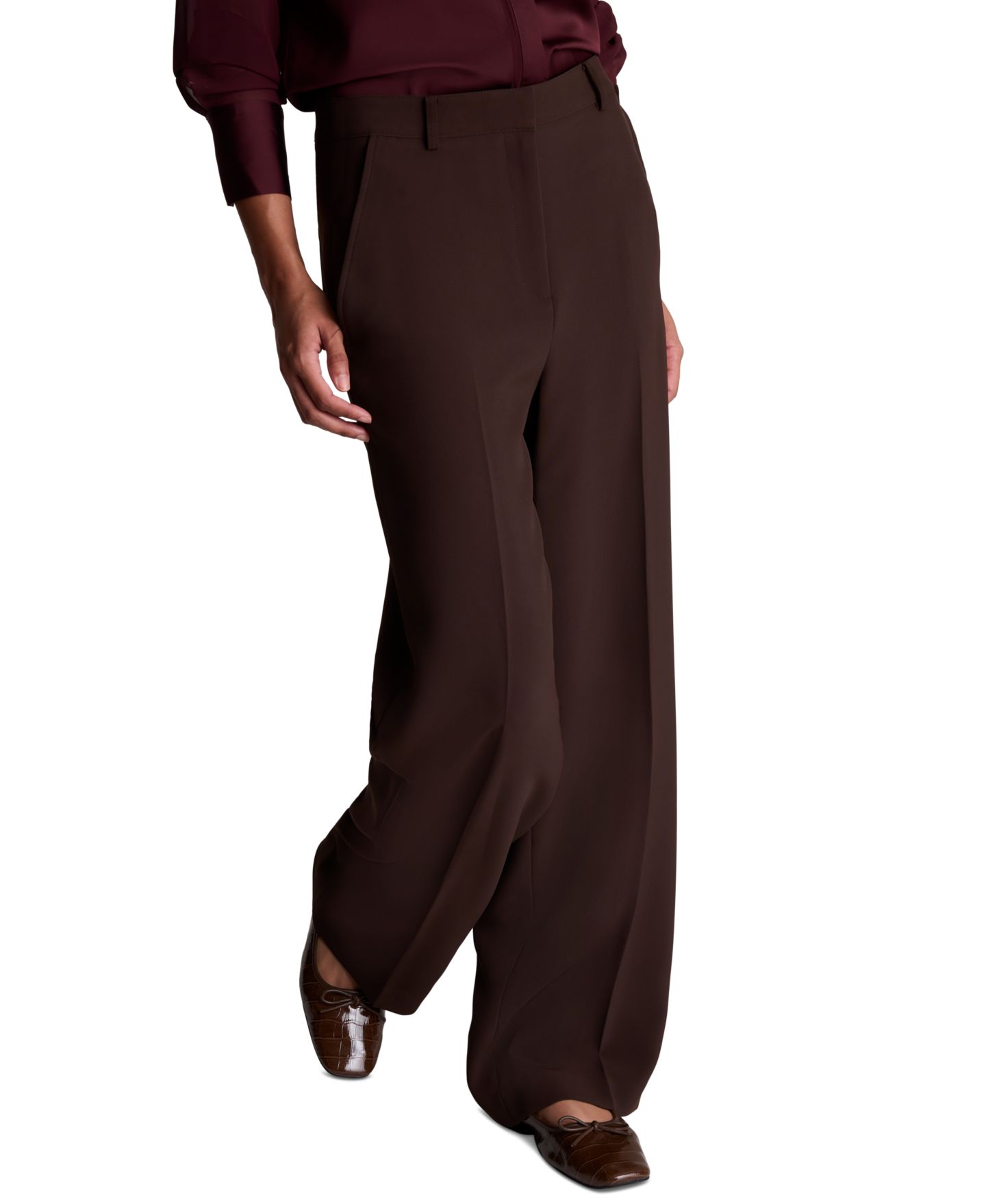 Женские брюки Kenneth Cole Fly Front High Rise Slash Pocket Wide Leg, цвет: Коричневый — фото 3