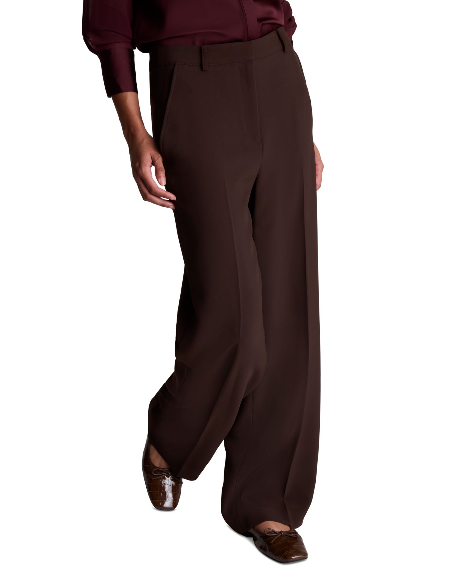 Women's Fly Front High Rise Slash Pocket Wide Leg
