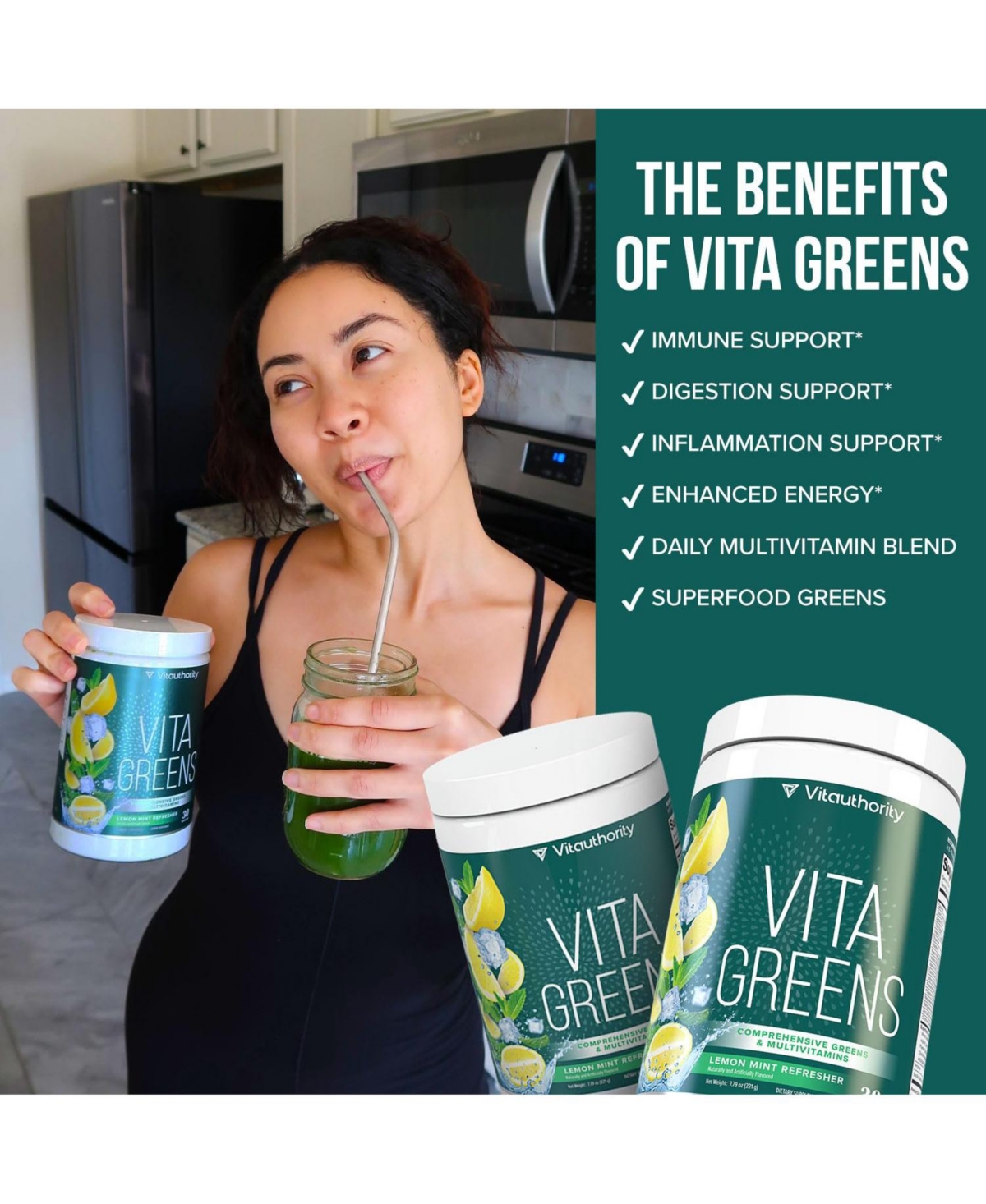 Vitauthority Vita Superfood Powder, Lemon Mint Flavor, 219 Gram