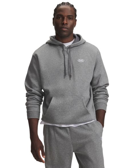 Мужское худи Under Armour Rival Fleece, цвет: Тёмно-серый меланжевый / Белый