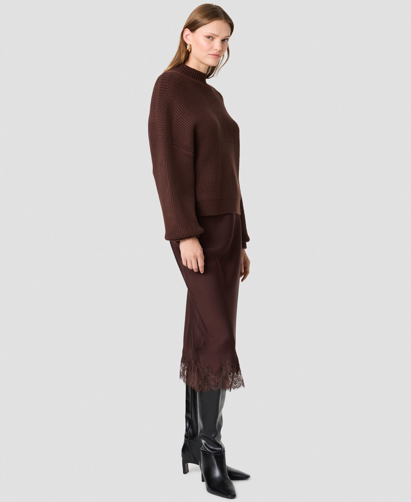 Женский свитер French Connection Babysoft Rib Mock Neck Relaxed-Fit Long-Sleeve Pullover, цвет: Какао коричневый — фото 4