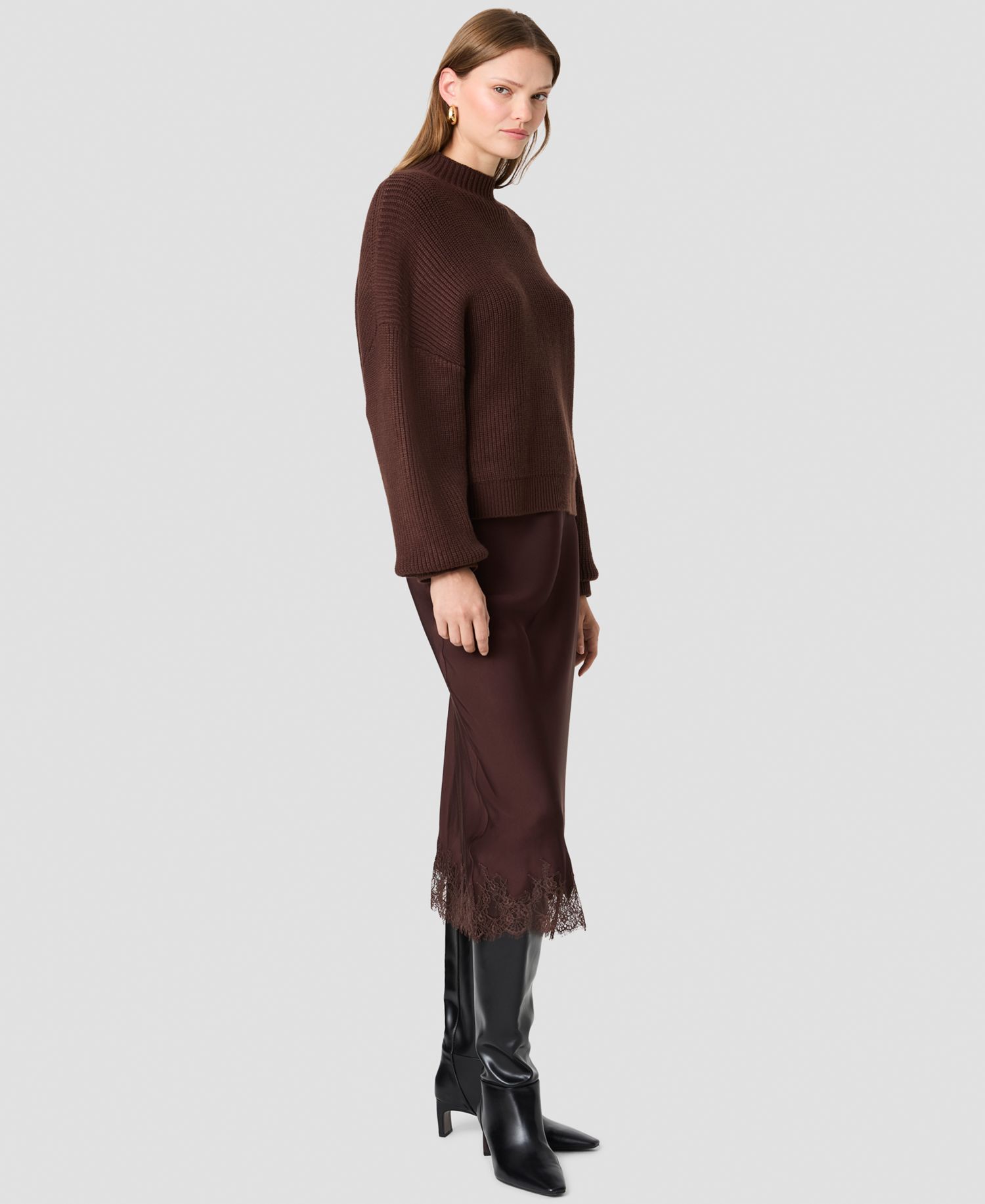 Women's Babysoft Rib Mock Neck Relaxed-Fit Long-Sleeve Pullover Sweater