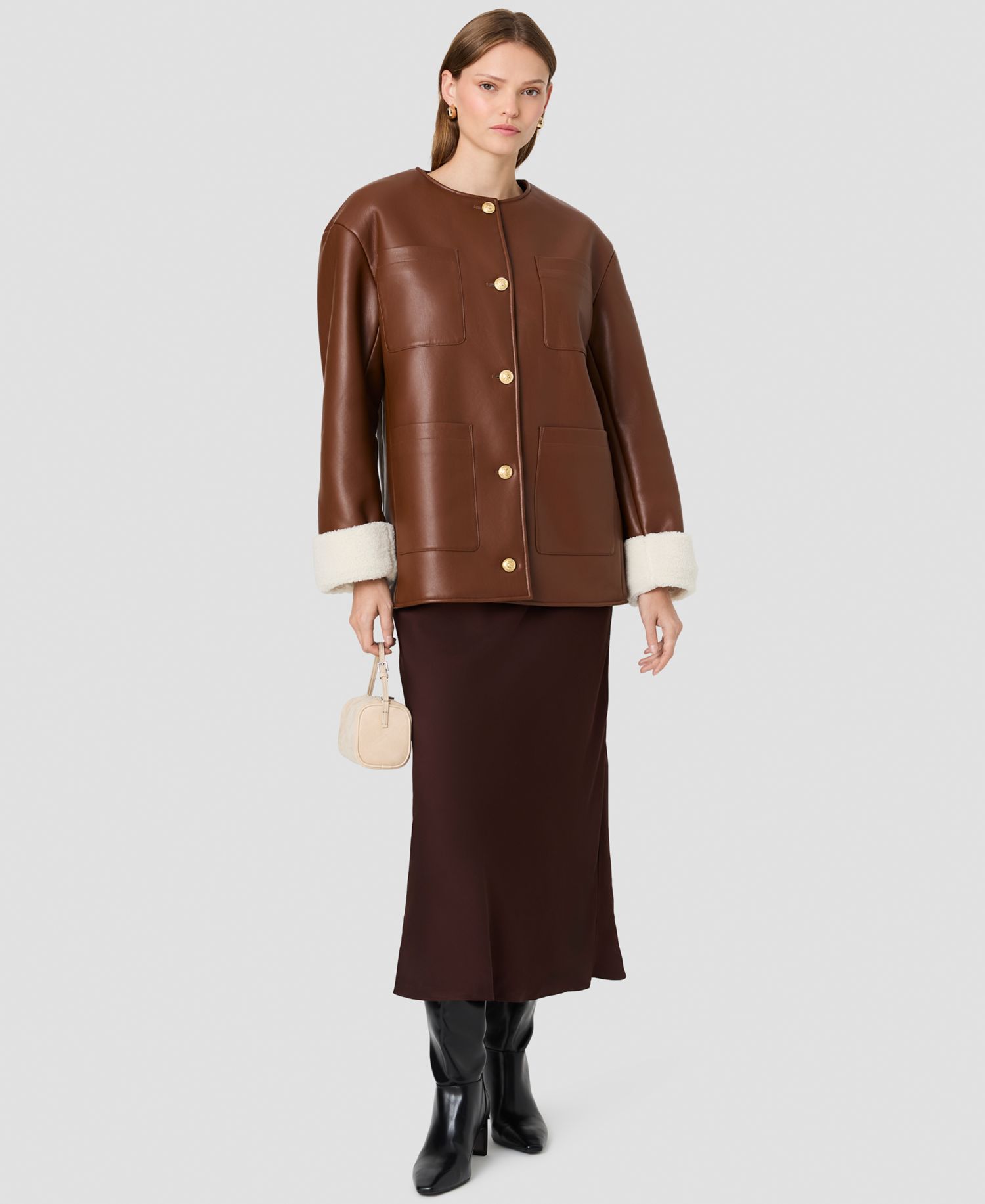Women's Porto Faux Leather Sherpa-Lined Long-Sleeve Coat