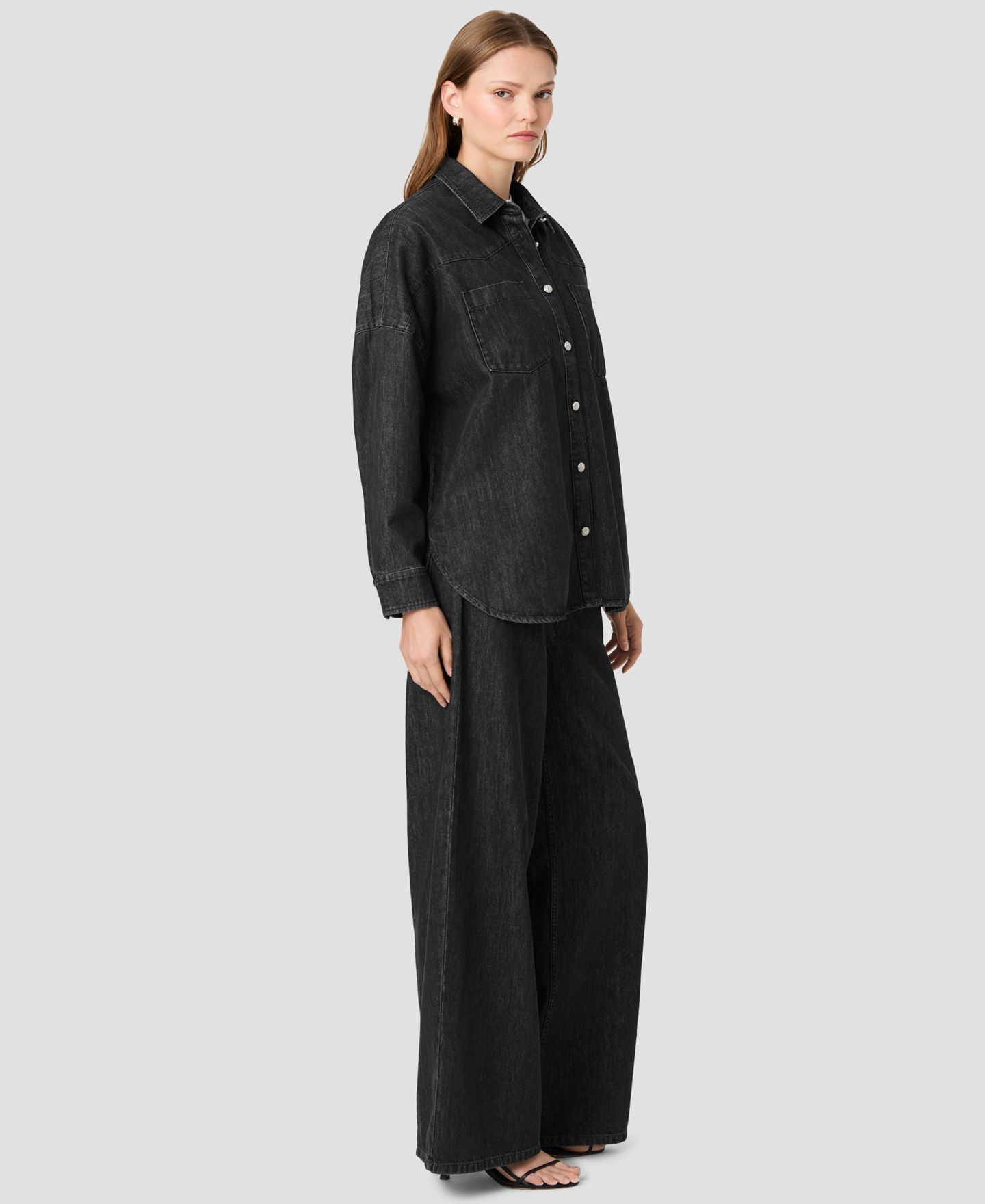 Женская рубашка French Connection Elton Denim Button-Down Long-Sleeve, цвет: Потёртый чёрный — фото 3
