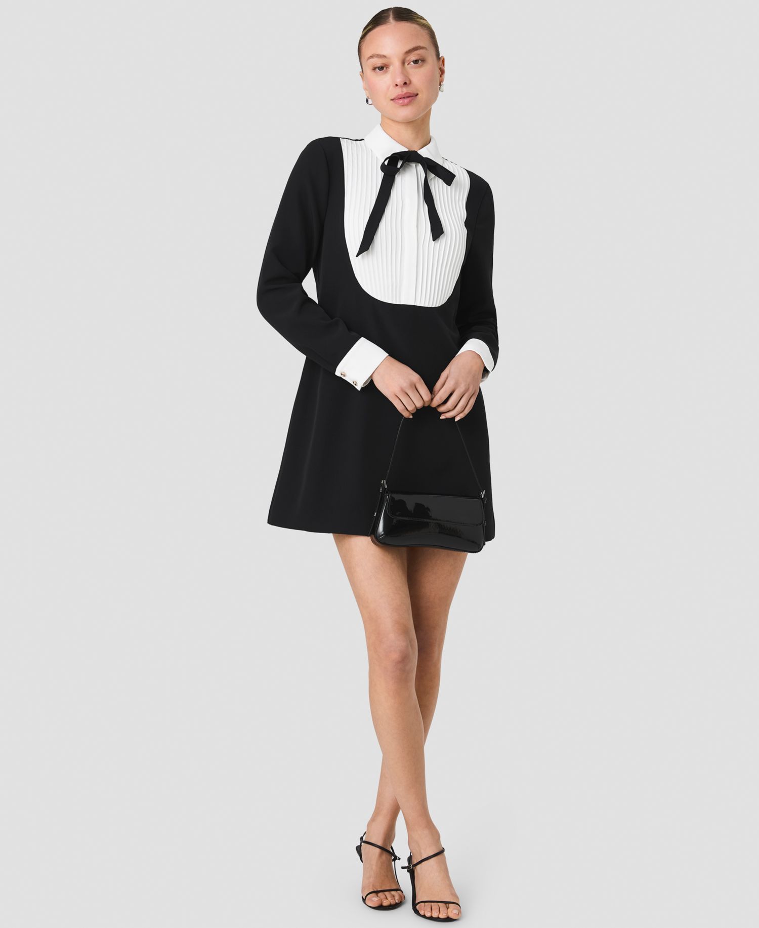 Women's Echo Crepe Combo Long-Sleeve Colorblock A-Line Mini Dress