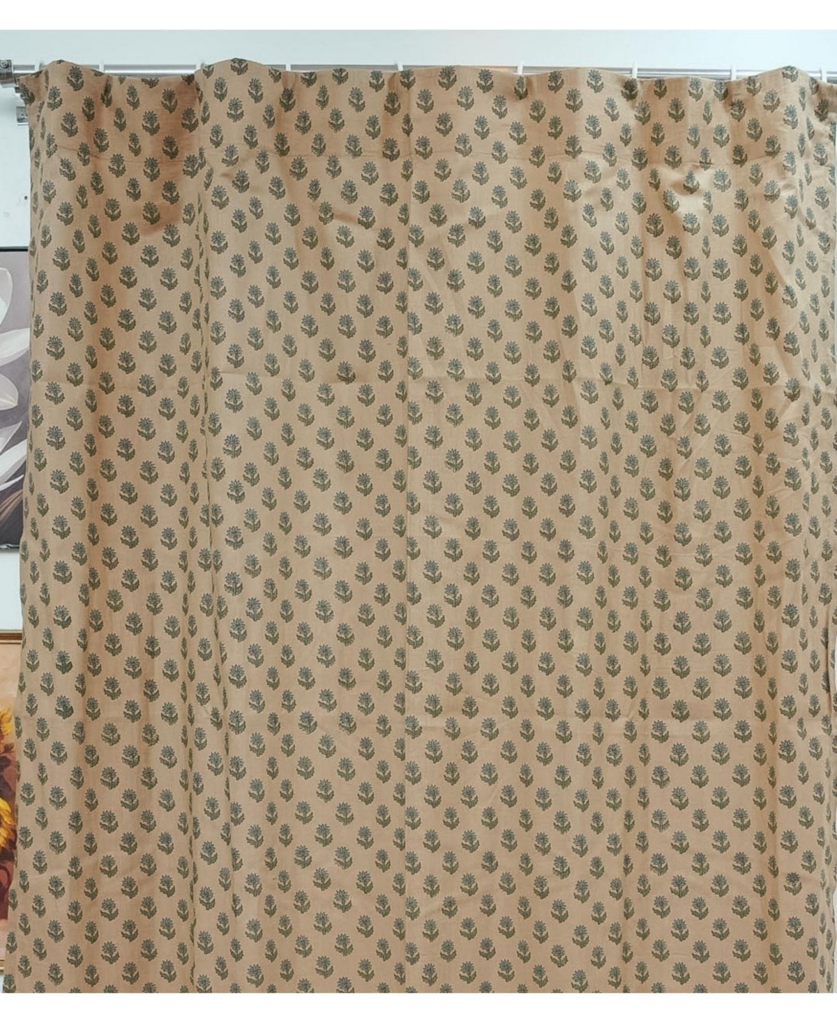 Fabdivine Palak Handmade Bohemian Block Print Viscose Color Linen Window Curtain