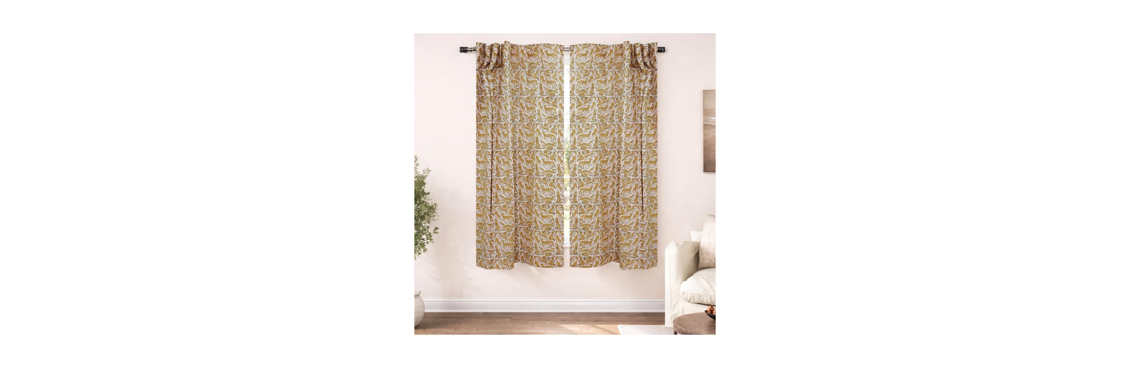 Fabdivine Gheravan Mustard Boho Animal Block Print Linen Curtain