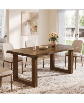 63" Solid Wood Dining Table for 4-6 People, Farmhouse