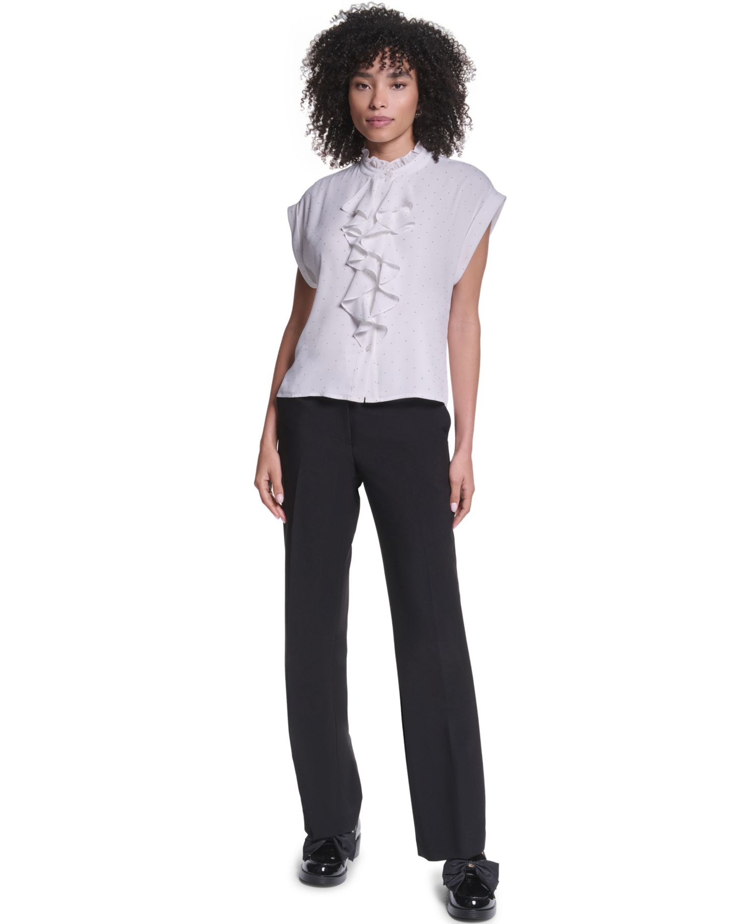 Women's Studded Ruffled Button-Front Shirt