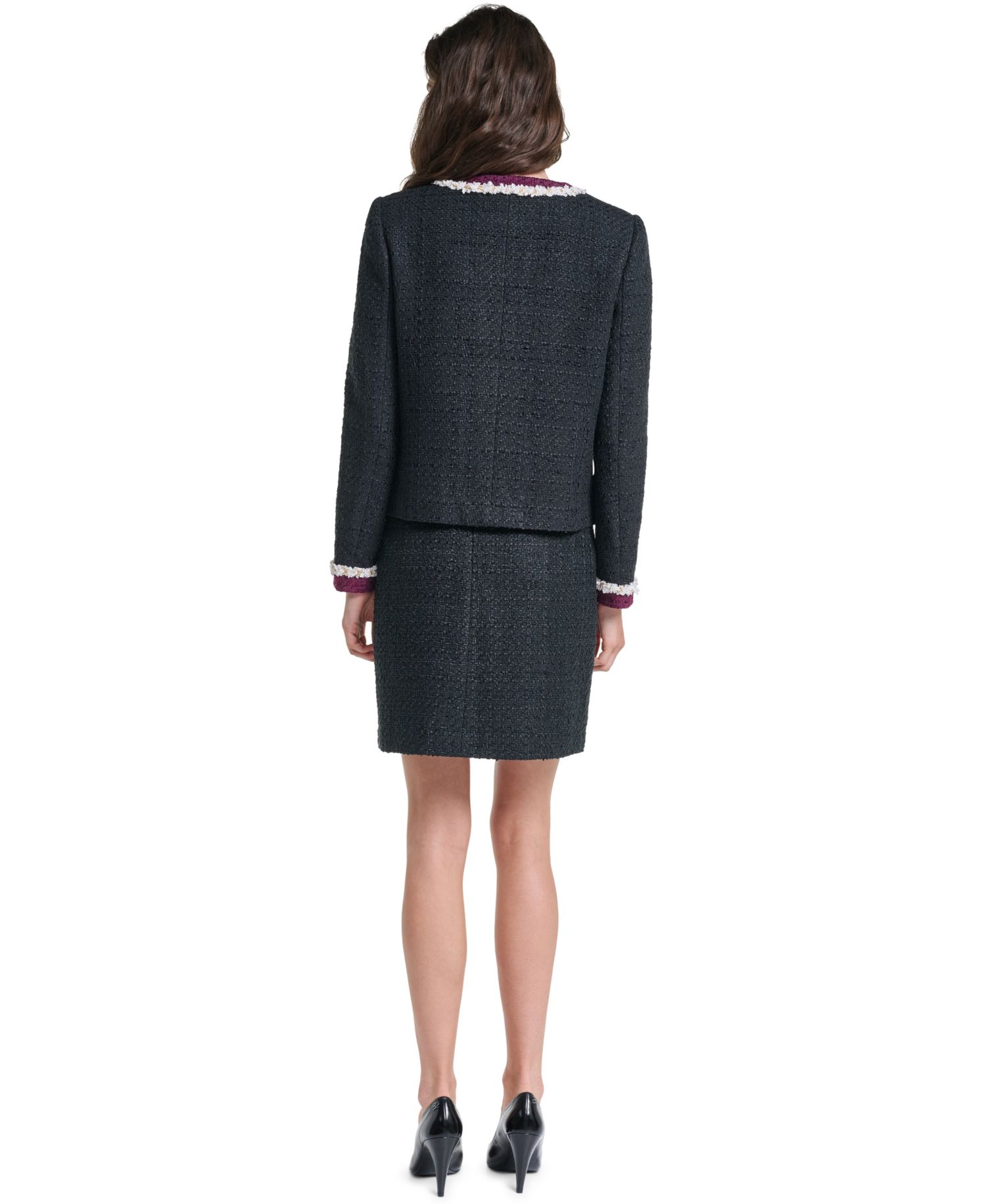 Women's Tweed Cropped Fringe-Trim Jacket
