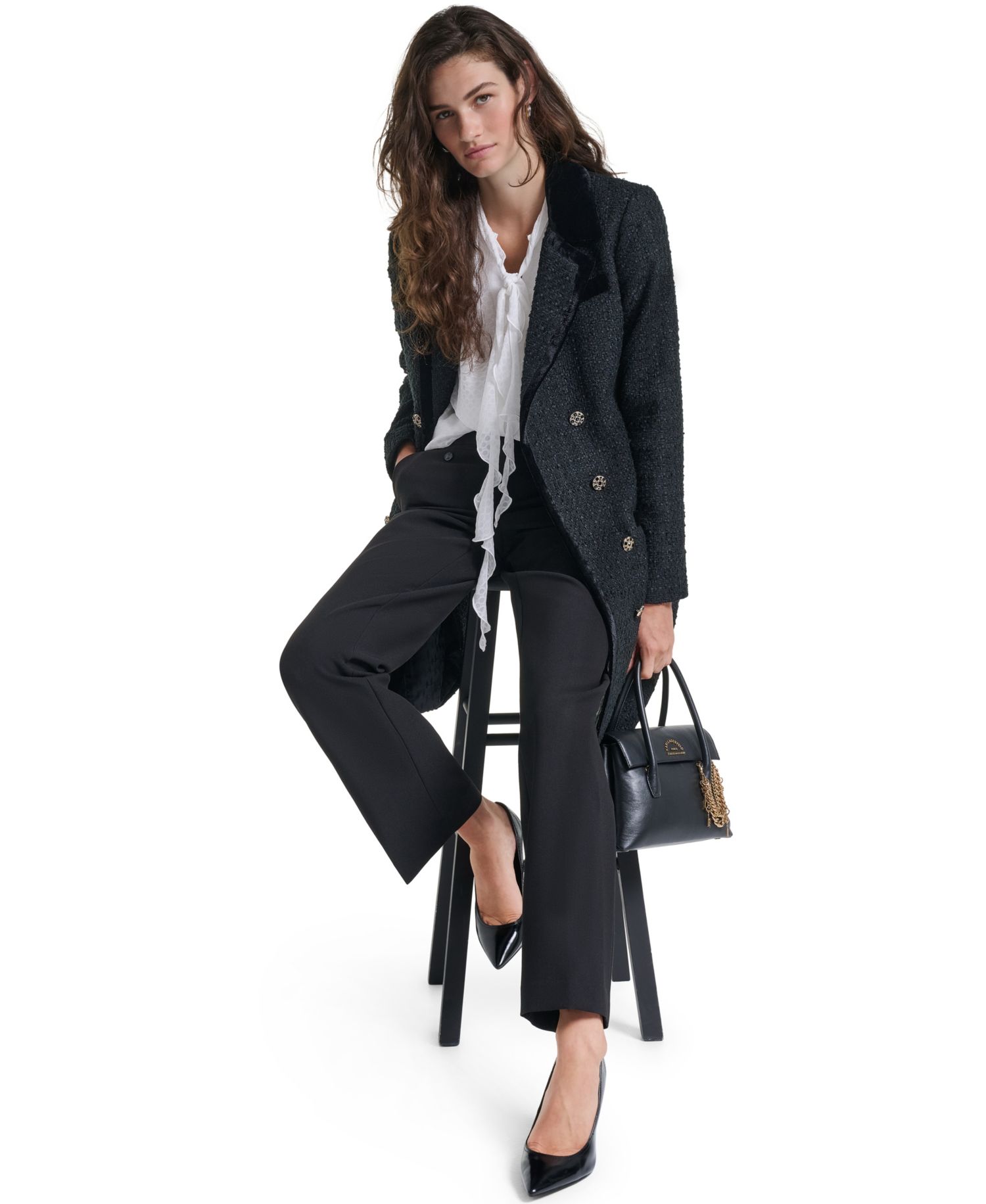 Women's Double-Breasted Tweed Texture Jacket