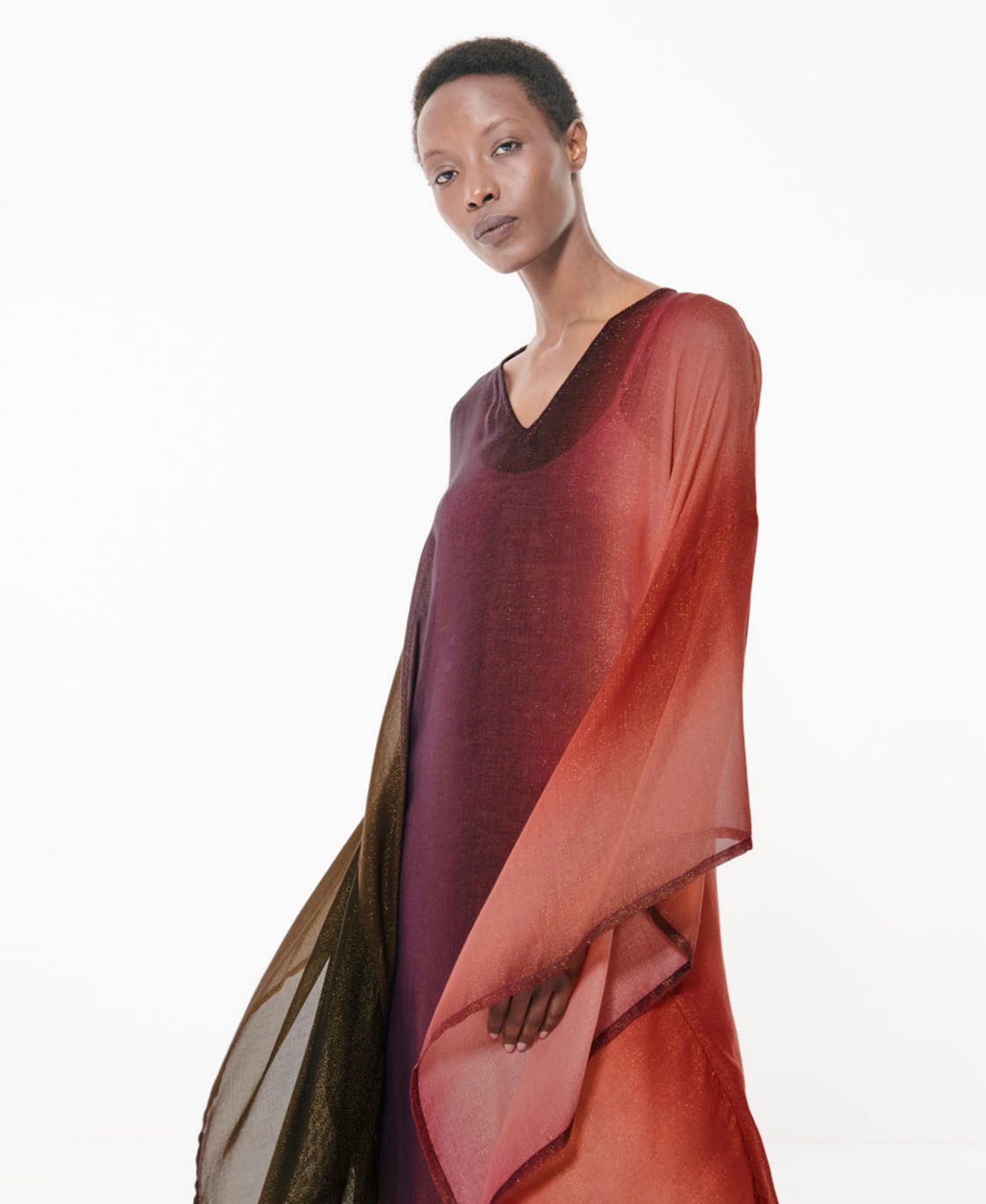 Women's Kimono Kaftan Loose-Fit V-Neck Gradient-Print Dress