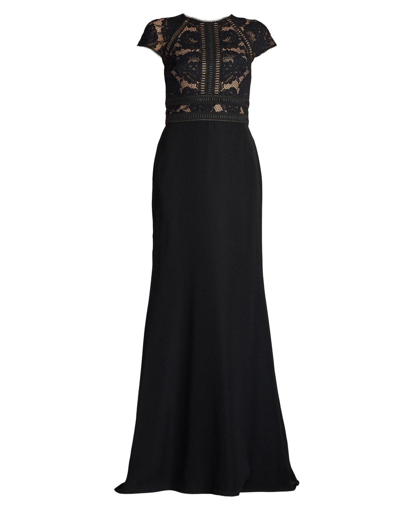 Женское платье Tadashi Shoji Catrine Lace Bodice Gown, цвет: Чёрный / Телесный — фото 6