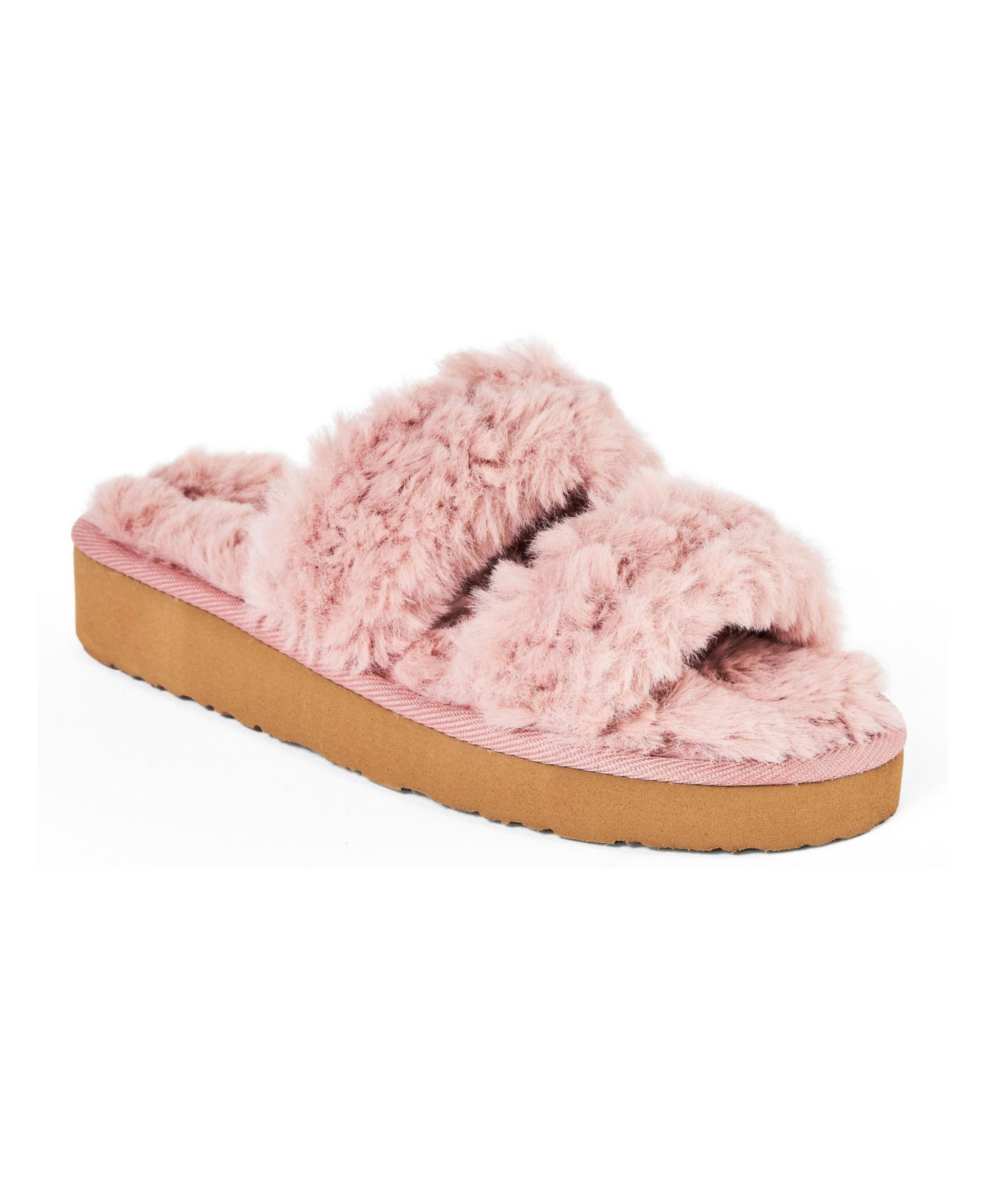 Женские тапочки Minnetonka Teddy Two Band Faux Fur Slippers, цвет: Пудровый — фото 1