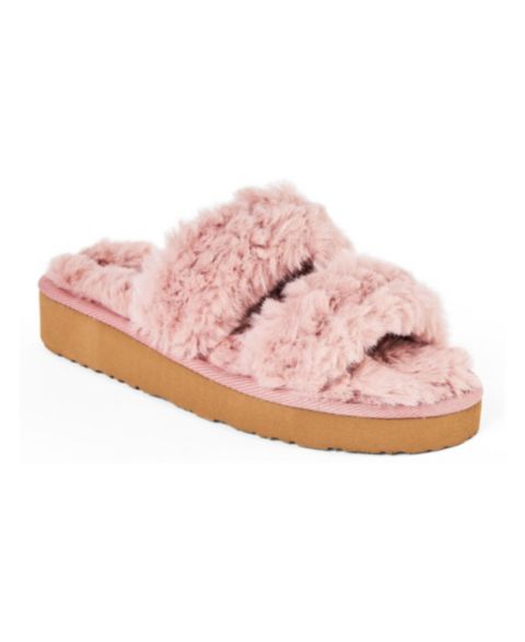 Женские тапочки Minnetonka Teddy Two Band Faux Fur Slippers, цвет: Пудровый