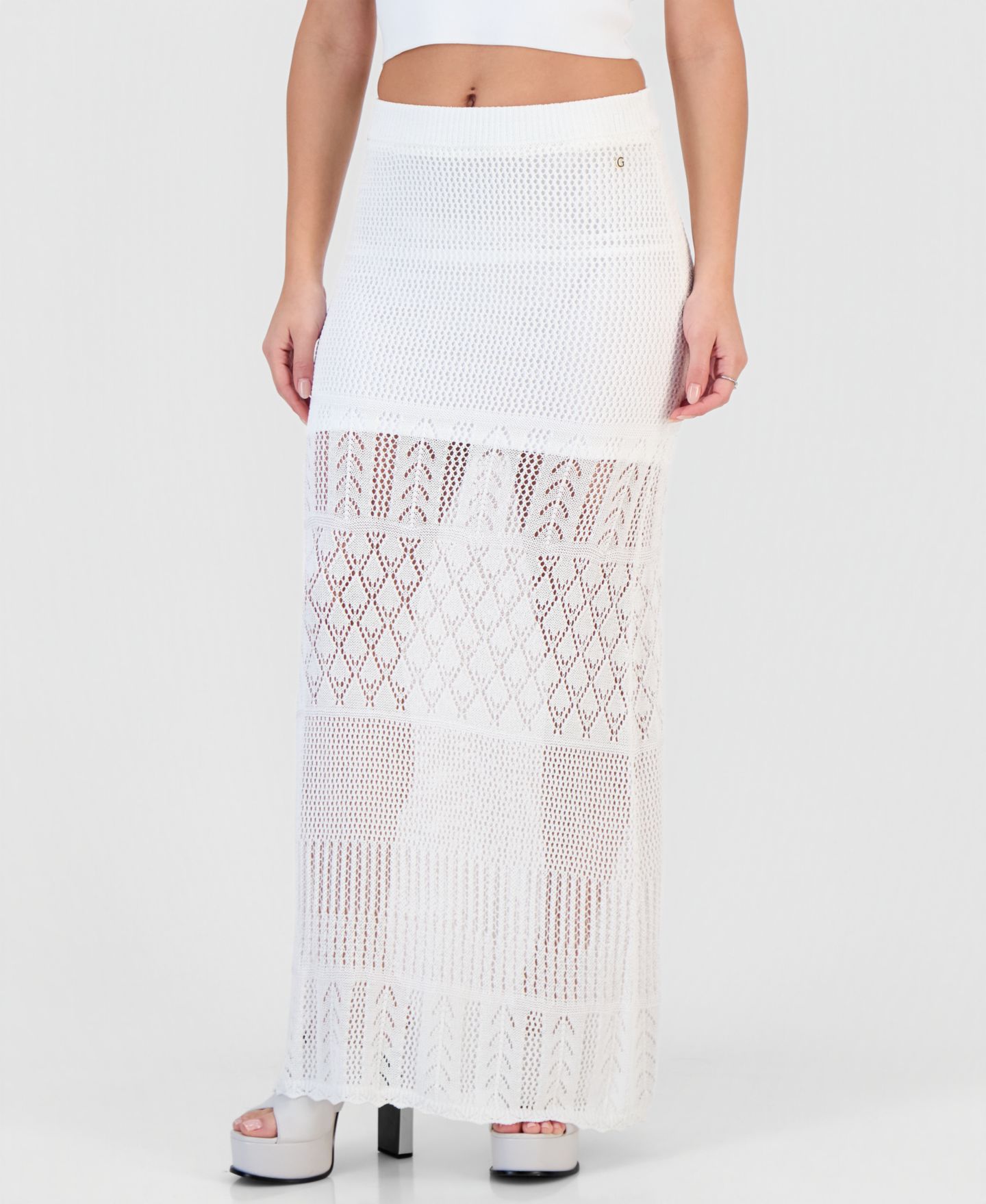 Женская юбка GUESS Vivianne High-Waisted Crochet Maxi, цвет: Белый — фото 2