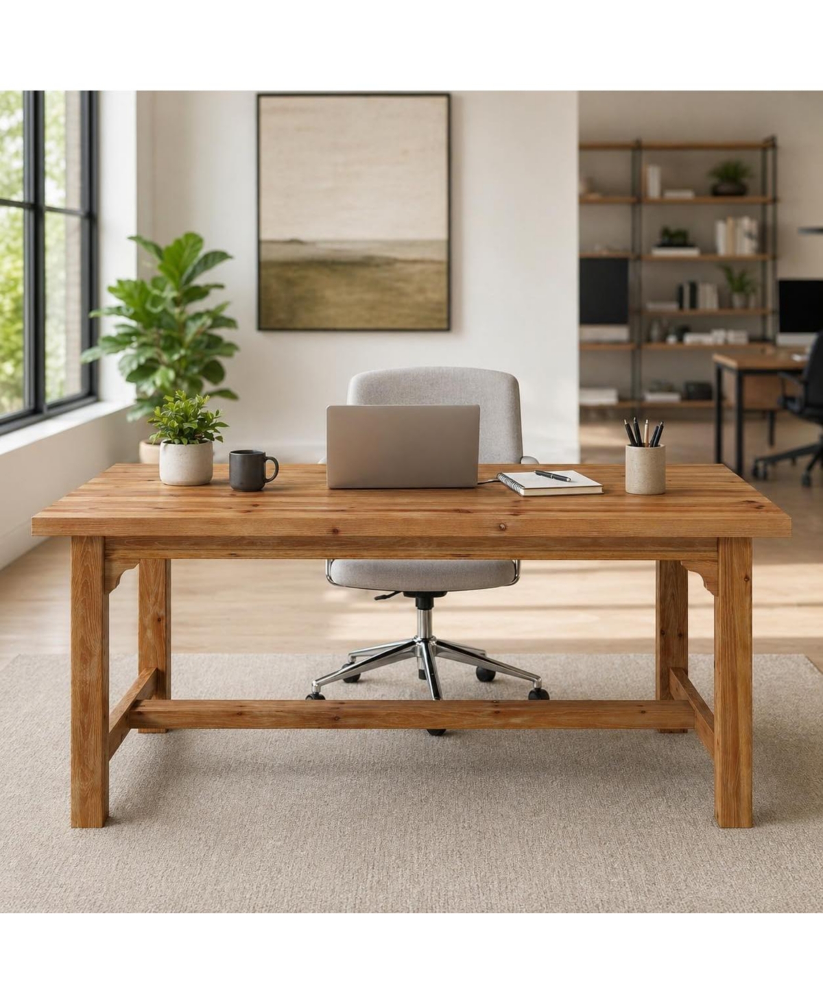 Tribesigns Solid Wood Executive Desk, 63-Inch Farmhouse Office Computer Desk with Thick Legs, Large Writing Table with Foot Bar for Home Office