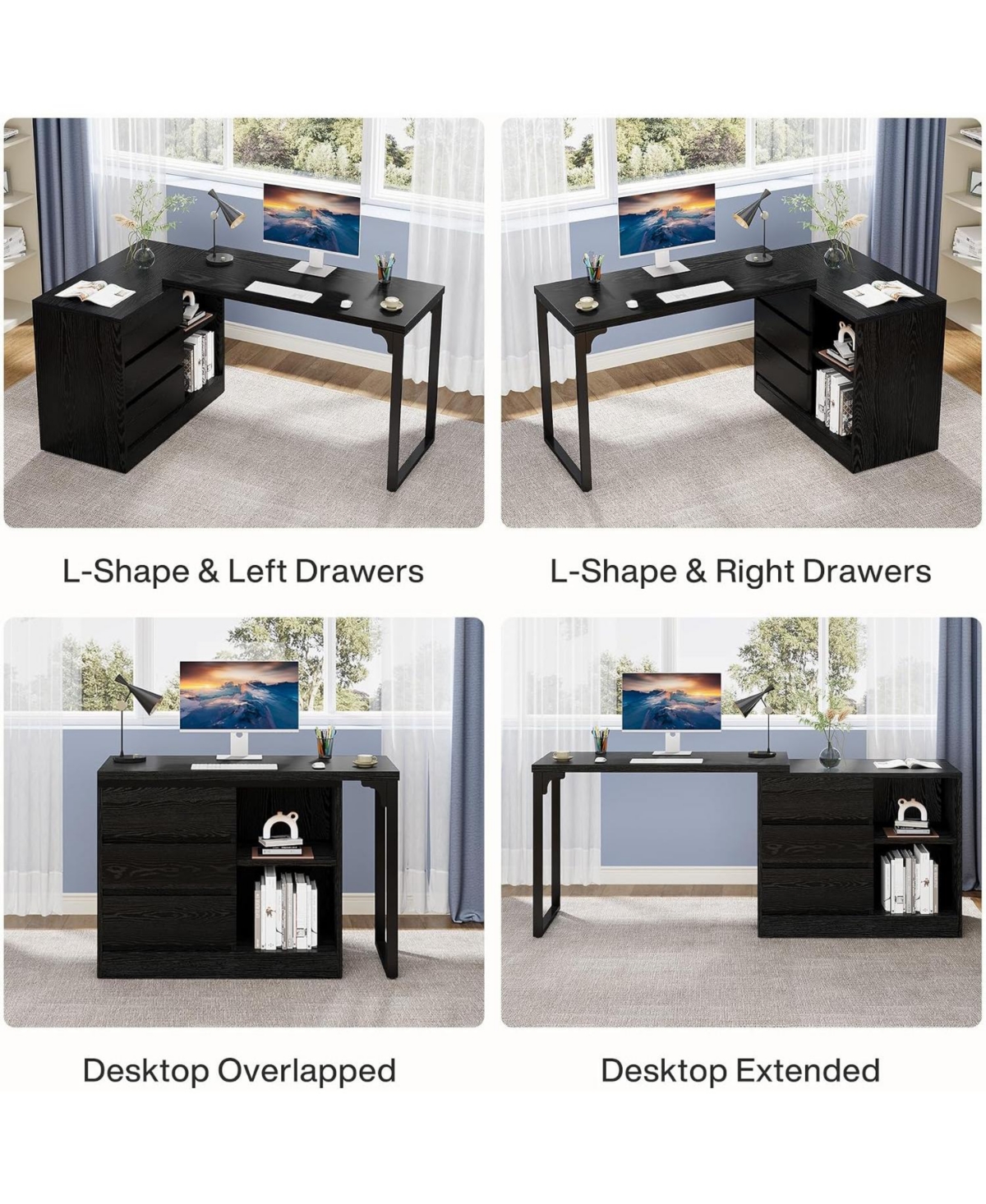 Tribesigns L-Shaped Computer Desk with Drawers and Shelves