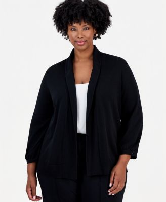 Plus Size Kissing Front Shawl-Collar Lightweight Cardigan