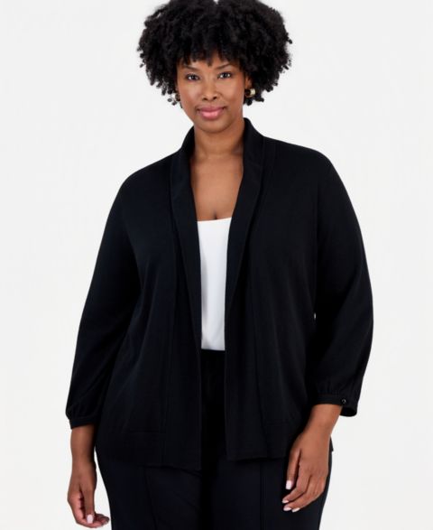 Женский кардиган Kasper Plus Size Kissing Front Shawl-Collar Lightweight, цвет: Чёрный