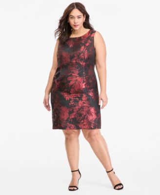 Plus Size Empire Waist Floral-Print Boat Neck Sleeveless Dress