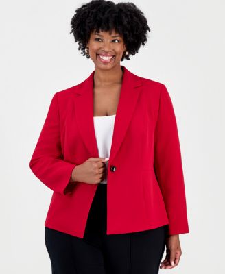 Plus Size Single-Button Princess-Seam Blazer