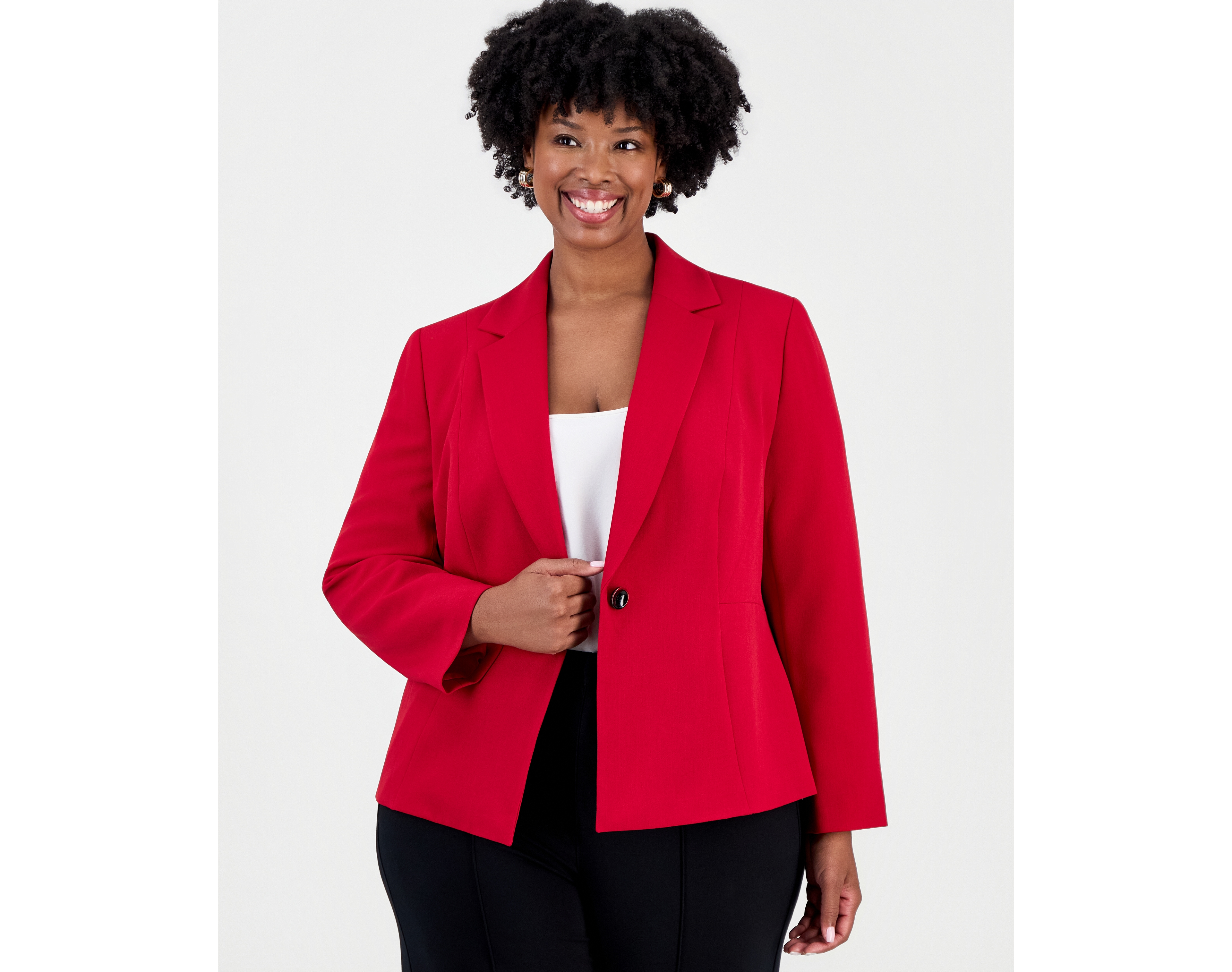 Kasper Plus Single-Button Princess-Seam Blazer
