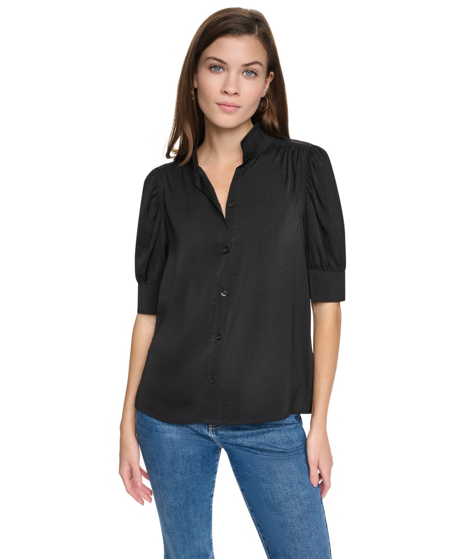 Petite Puff-Sleeve Button-Front Shirt