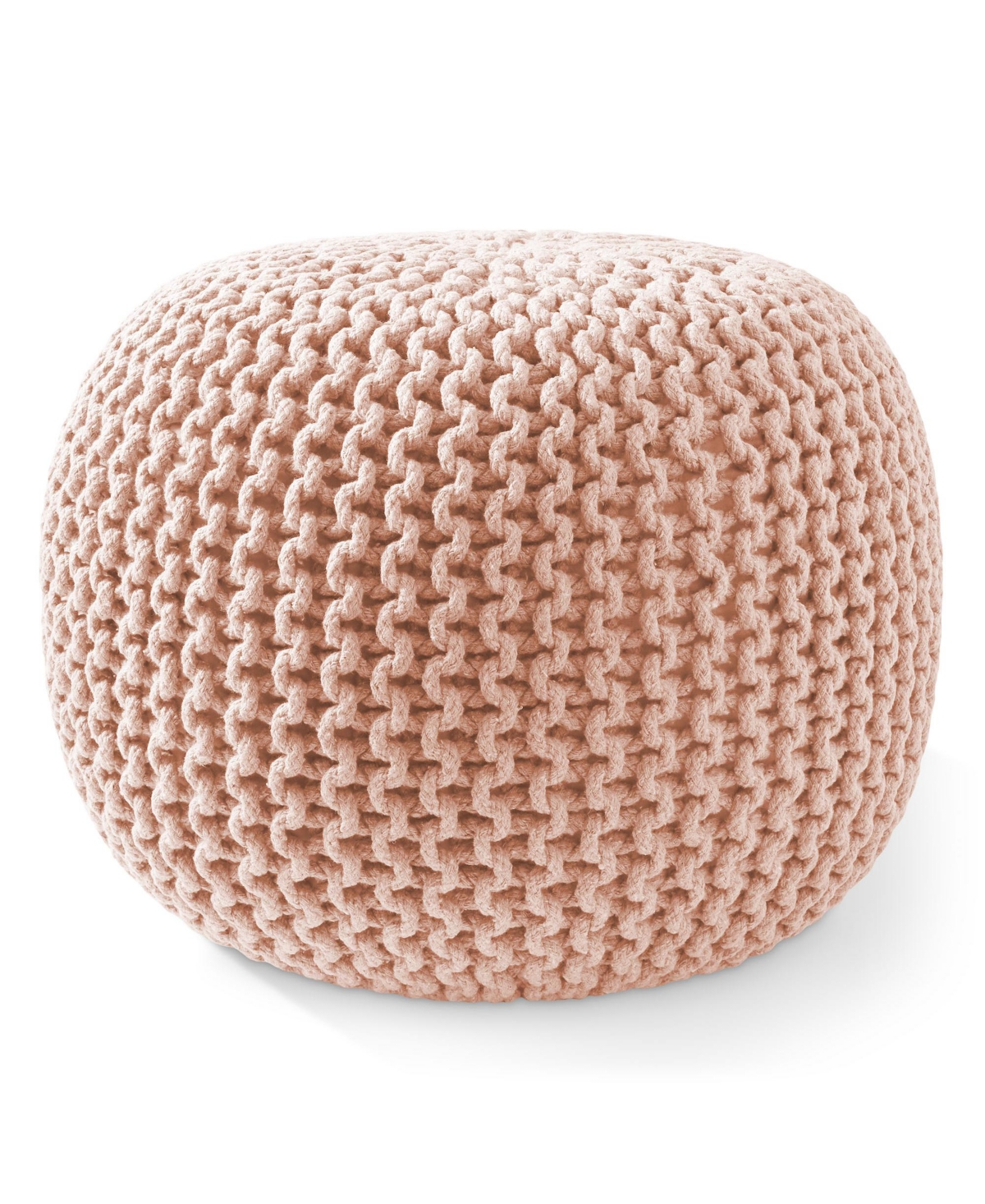 Casafield Round Pouf Ottoman, Navy Blue - 20" Dia x 14.5" High Cotton Knit Foot Stool - Boho Floor Pouffe for Living Room - Light pink