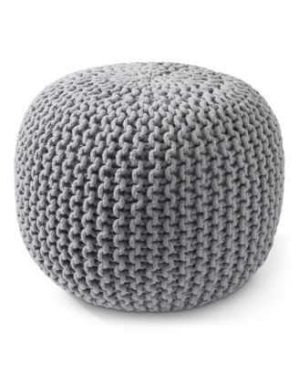 Round Pouf Ottoman High Cotton Knit Foot Stool - Boho Floor Pouffe for Living Room