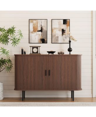 Buffet Sideboard Storage Cabinet, Fluted Credenza with Sliding Doors and Adjustable Shelves